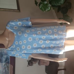 AYIFU L assymetrical neckline summer daisy jersey knit top